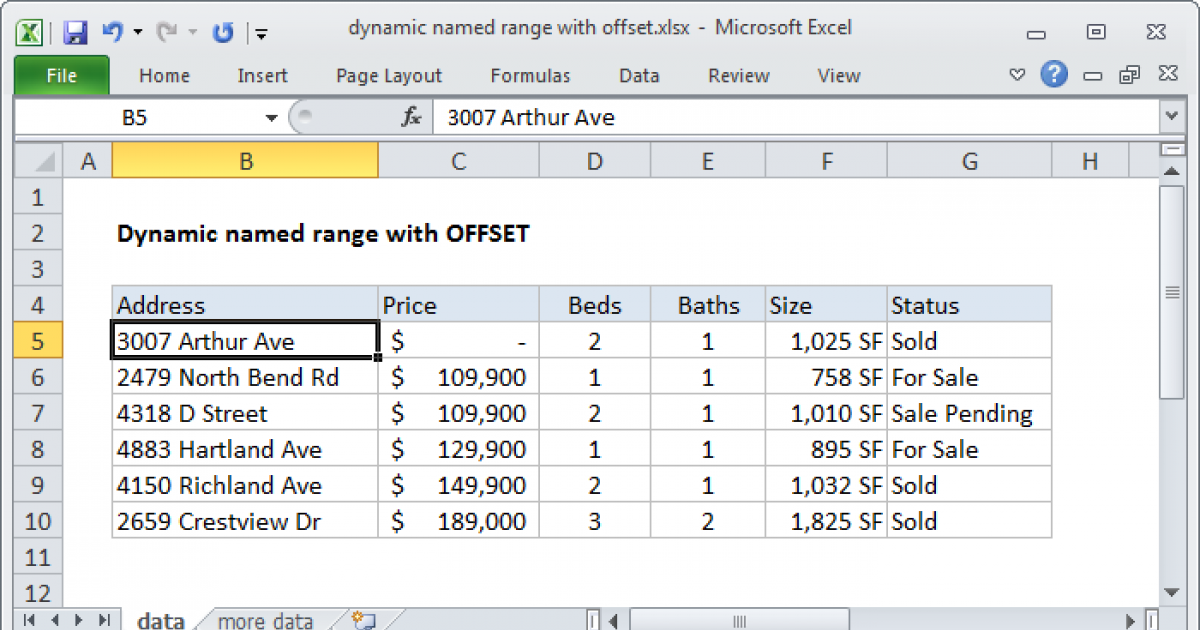 Dynamic Named Range With OFFSET Excel Formula Exceljet